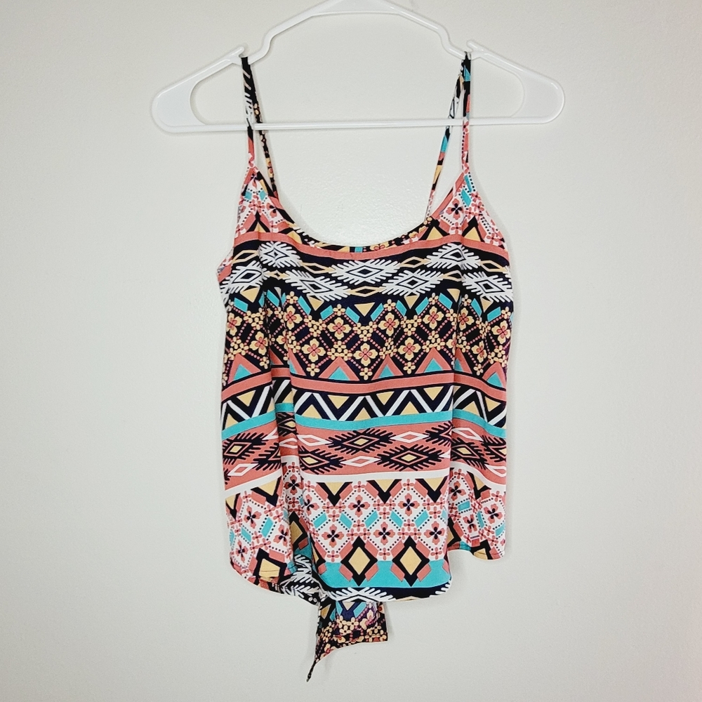 Ambiance Women’s Top Small Boho Printed Crop Coral Flowy Straps Lightweight Easy